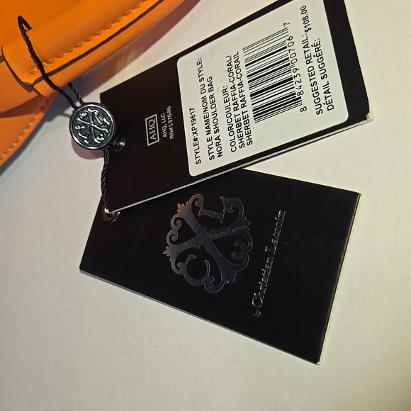 Christian Lacroix Nora Shoulder Bag Sherbet Rafia-Coral 8"Diameter X W-3" - Picture 7 of 13